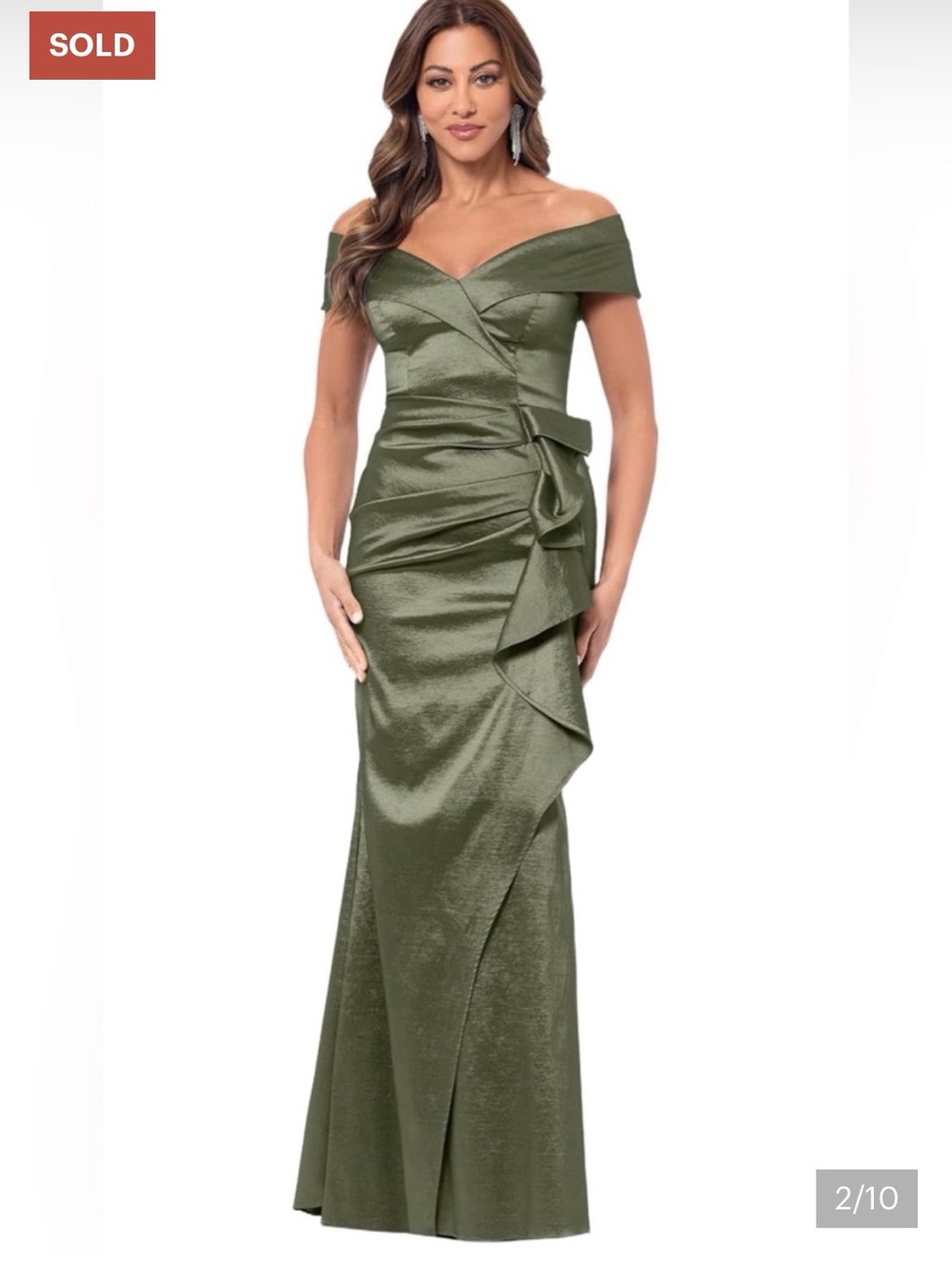 Xscape Olive Off-Shoulder Evening Gown
